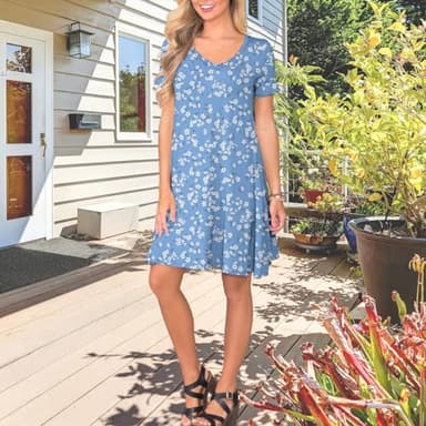 lionstill Women's Casual T Shirt Dress Summer Fashion Short Sleeve Swing Floral Dresses with Pockets, Lb White Floral L - Image 4