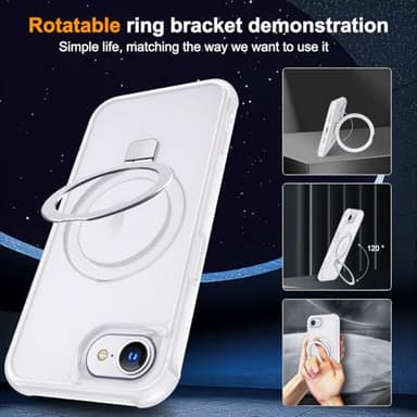 SKYLMW Compatible with iPhone 16E Case with Invisible Magnetic O-Ring Stand Military-Grade Phone Case for iPhone 16E 6.1" 2025 [Compatible with Mag-Safe][Great Grip Feeling],Translucent - Image 2