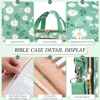 Bible Cover for Women Bible Case, Large Bible Bag w/Shoulder Strap, Bible Study Supplies Bible Journaling Kit Book Carrying Case with Bible Highlighters Tabs, Mothers Day Christian Gifts for Women - Image 5