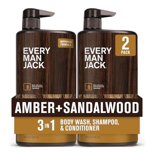 Every Man Jack Amber + Sandalwood Hydrating Mens 3-in-1 All Over Wash for All Skin and Hair Types - Body Wash, Shampoo and Conditioner with Naturally Derived Ingredients - 28.8oz (2 Pack) - Image 1