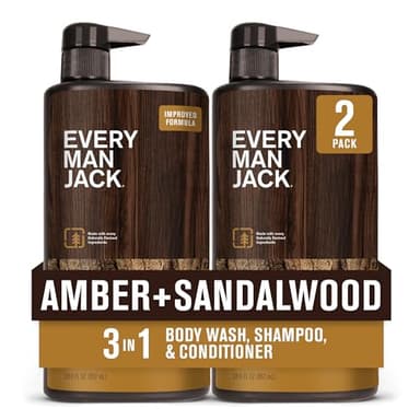 Every Man Jack Amber + Sandalwood Hydrating Mens 3-in-1 All Over Wash for All Skin and Hair Types - Body Wash, Shampoo and Conditioner with Naturally Derived Ingredients - 28.8oz (2 Pack) - Image 1