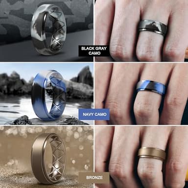 Egnaro Inner Arc Ergonomic Breathable Design, Silicone Rings Mens with Half Sizes, 7 Rings / 6 Rings / 5 Rings / 4 Rings / 1 Ring Rubber Wedding Bands, 8.5mm Wide-2mm Thick - Image 4