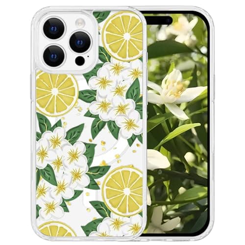 Tcaraersing for iPhone 16 Pro Max Flower Case Magnetic [Compatible with MagSafe] Floral Pattern Clear Shockproof [Hard PC Back Soft TPU Edge] Slim Cover for Girls Women iPhone 16 Pro Max, Lemon Flower - Image 1