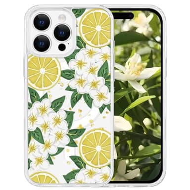 Tcaraersing for iPhone 16 Pro Max Flower Case Magnetic [Compatible with MagSafe] Floral Pattern Clear Shockproof [Hard PC Back Soft TPU Edge] Slim Cover for Girls Women iPhone 16 Pro Max, Lemon Flower - Image 1