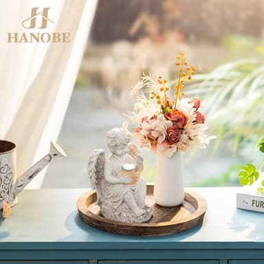 Hanobe Rustic Wooden Serving Tray: Round Wood Butler Decorative Tray Vintage Centerpiece Candle Holder Trays Farmhouse Ottoman Tray for Decor Countertop Home Decor Accessories for Coffee Table - Image 3