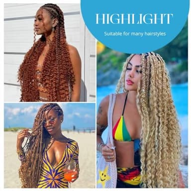 Human Braiding Hair for Boho Braids 150g 18 Inch Ombre Highlight Curly Boho Hair for Braiding Knotless 12A Deep Wave Bulk Bohemian 3 Bundles/Pack Color P4/27 - Image 6