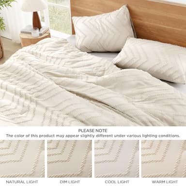 Litanika Oversized King Comforter Set 120x98 Beige, 3 Pieces Chevron Tufted Quilt Bedding Comforter Sets, Fluffy Bed Set - Image 8