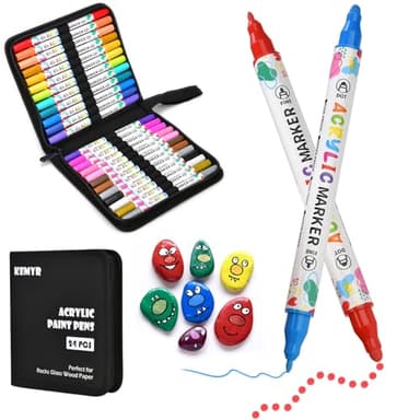KEMYR 24 Colors Acrylic Paint Pens, Dual Tip Acrylic Paint Markers for Paper, Wood, Canvas, Stone, Rock Painting, Glass, Fabric, DIY, Ceramic, Art Supplies for Kids and Adults Drawing (Dot + Fine) - Image 1