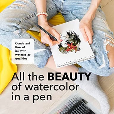 Castle Art Supplies Watercolour Brush Pens Set | 24 Lively Colours, with Flexible Nylon Tips | For adult colouring, painting, lettering – artists and beginners | Travel Case with Extra Water Brush Pen - Image 3