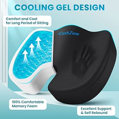 Office Chair Seat Cushion, Cooling Gel Enhanced Memory Foam Cushion for Long Sitting - Back, Sciatica, Coccyx, Tailbone Pain Relief Pillow - for Office, Gaming, Car, Wheelchair - Black, X-Large - Image 2