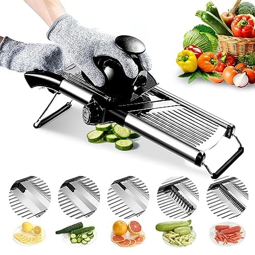Mandoline Food Slicer, Adjustable Mandoline Slicer for Kitchen, Stainless Steel Mandolin Vegetable Chopper for Potato/Tomato/Onion, Vegetable Slicer Julienne Cutter with Cut-Resistant Gloves - Image 1