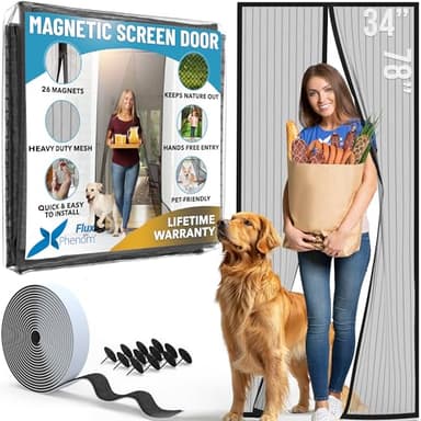 FLUX Magnetic Screen Door - Self-Closing, Pet-Friendly, Durable Polyester Mesh Screen Door with Powerful Magnetic Attachments, Keeps Bugs Out, Fits Sliding Doors and Standard Doors up to 34" x 78" - Image 1
