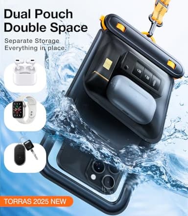 TORRAS IP68 Waterproof Phone Pouch Double Space, Floating Waterproof Phone Case with Lanyard for iPhone 17 Pro Max 16 15 14 S25 S24, Phone Dry Bag Vacation Cruise Ship Travel Essentials 7.0'', Black - Image 2