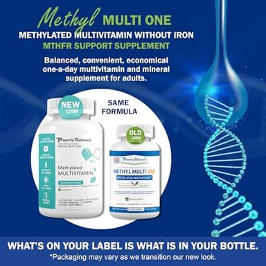Power By Naturals Methyl Multi One - Iron-Free Methylated Multivitamin with Quatrefolic 5-MTHF, Active B12, P5P, CoQ10 & Zinc for MTHFR Support - Energy & Focus Formula - 60 Capsules (2-Month Supply) - Image 2