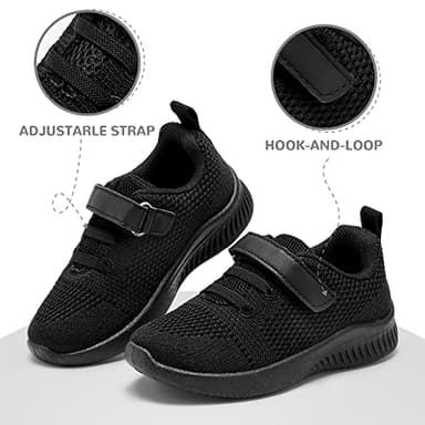 nerteo Toddler Sneakers Boys Girls Kids Running School Uniform Shoes | Breathable, Lightweight. Machin Washable All Black 13 M US Little Kid - Image 5