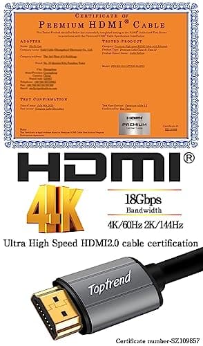 Toptrend 4K HDMI Cable 6ft, HDMI Cord CL3 Rated 18Gpbs High Speed HDMI 2.0 Cable Supports 1080p, 3D, 2160p, 4K 60Hz UHD, HDR, 30AWG HDMI Cords, Compatible with HDTV, Blue-ray Player, PS3, PS4, PC - Image 2