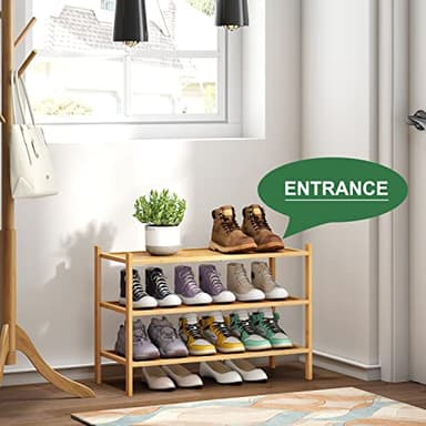 kiplant 3-Tier Shoe Rack for Closet, Bamboo Wood Shoe Rack for Indoor & Outdoor, Stackable Shoe Organizer for Entryway (Natural, 3-Tier) - Image 3