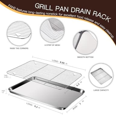 Baking Sheet with Racks Set [2 Sheets + 2 Racks], Stainless Steel Baking Sheets with Cooling Racks, Nonstick Pan, Warp Proof & Rust Proof & Easy to Clean, Size 9.3 X 7 X 1 Inch - Image 2