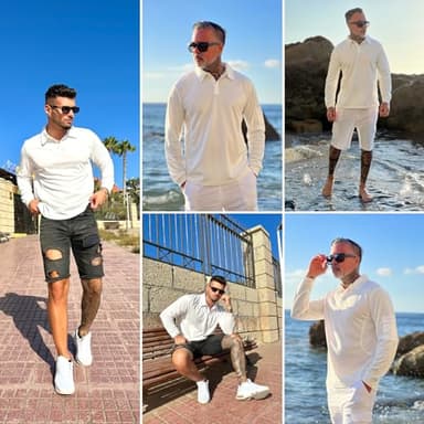 Deyeek Men's Long Sleeve Golf Shirts Breathable Casual Collared Polo Lightweight Quick Dry Tactical Outdoor Shirts White - Image 2