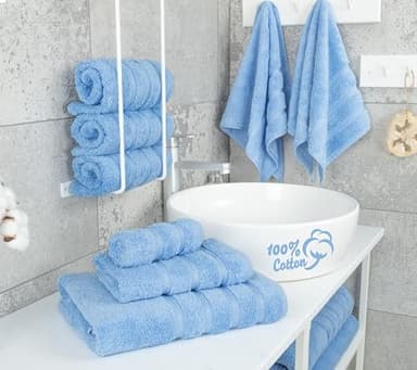 American Soft Linen Luxury 6 Piece Towel Set, 2 Bath Towels 2 Hand Towel 2 Washcloths, 600 GSM 100% Cotton Turkish Towels for Bathroom, Sky Blue Towel Sets - Image 2