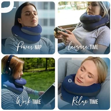BCOZZY Travel Neck Pillow for Airplane – Patented Double Support for Head, Neck, and Chin. Best for Long Flights, Plane Sleeping & Car Rides. Adjustable Size. Fully Washable. Carry Bag. X-Large, Navy - Image 8
