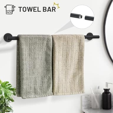 TURS Matte Black 5 Piece Bathroom Hardware Set, SUS304 Stainless Steel Bath Towel Bar Set, 24 Inch Round Bathroom Accessories Kit Wall Mounted - Image 2