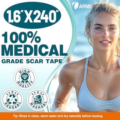 Arme Silicone Scar Tape, 1.6" x 240" Silicone Scar Sheets(2 Rolls-6M), Medical Grade Scar Tape Removal Sheets for Surgical Scars, Reusable Scar Removal Strips for Tummy Tuck C-Section Keloid - Image 4