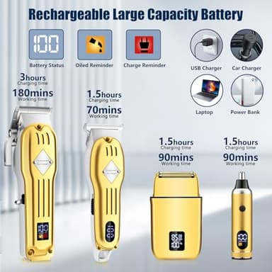 Hair Clippers for Men, Professional Beard Trimmer Mens Shaver Electric Razor Nose Trimmer Kit, Cordless Barber Clippers and Trimmers Set, Hair Cutting Kit, Shaving Machines for Men Grooming Gifts - Image 3
