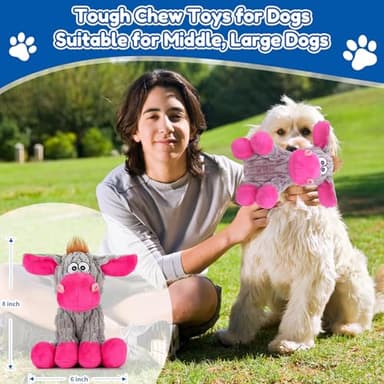 loncoldy Plush Chew Toys for Large Dogs, Tough Crinkle Stuffed Animal Squeaky Interactive Toys for Small Medium Large Dogs, Keep Them Busy, Big Pet Toys - Image 7
