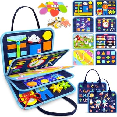 Gojmzo Busy Board Montessori Toys for Toddler Boy Birthday Gifts, Busy Book Sensory Toys for Toddlers, Learning Educational Toddler Travel Activities - Image 1