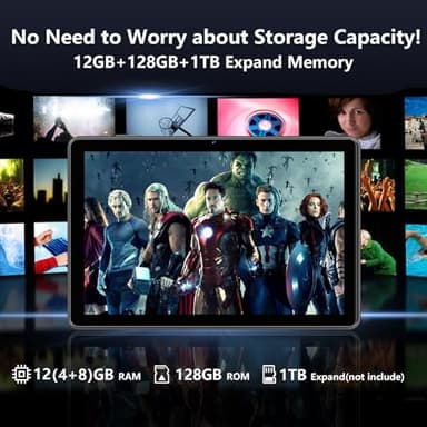 Rebecco 2024 Tablet 10 Inch Android 14 Tablets, 12GB RAM+128GB ROM(Expand to 1TB), Octa Core 1280 * 800 IPS HD Display Android Tablet, Unisoc A523 CPU, 5G/2.4G WiFi, Dual 5MP+8MP Camera,(Gray) - Image 3