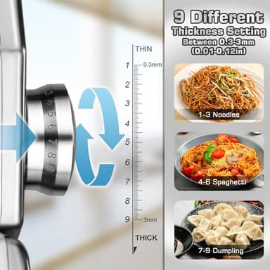 Sailnovo Pasta Maker Machine, 180 Roller Pasta Maker, 9 Adjustable Thickness Settings 2-in-1 Noodles Maker with Rollers and Cutter, Perfect for Spaghetti, Fettuccini, Lasagna or Dumpling Skin Silver - Image 2