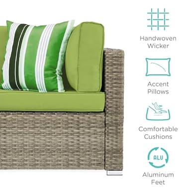 Best Choice Products 7-Piece Modular Outdoor Sectional Wicker Patio Conversation Set w/ 2 Pillows, Coffee Table, Cover Included - Taupe/Pistachio - Image 5