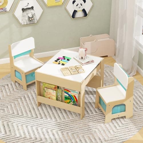 TaoHFE Toddler Table and Chair Set (2 Chairs Included), Toddler Activity Table, 3-Piece Kids Furniture Set for Children Room & Nursery School - Image 1