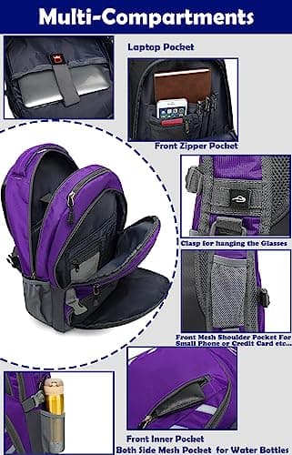 Backpack Bookbag for College Laptop Travel, Fit Laptop Up to 15.6 inch with USB Charging Port Multi Compartment Anti theft, Gift for Women Men (Purple) - Image 2