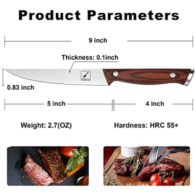 imarku Steak Knives, Serrated Steak knives Set of 6, Japanese HC Steel Knife Set, Premium Serrated Carbon Stainless Steel Steak Knife with Gift Box,9 Inches/Piece, Silver - Image 2