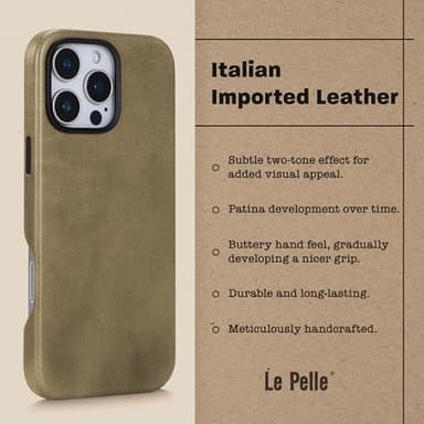 Le Pelle - Handcrafted Premium Italian Leather Case for iPhone 16 Pro - Compatible with Magsafe - Two-Tone Effect with Unique Patina Over Time - Sand Dune - Image 3