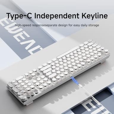 EWEADN Typewriter Style Mechanical Gaming Keyboard, Wired Mechanical Keyboards,104 Keys Backlit LED Keyboards, Media Control Knob, Wired Computer Keyboard Pink Switch for Windows/Mac/PC-White - Image 3