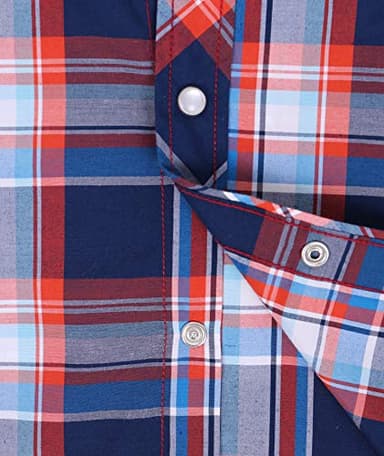 COEVALS CLUB Men's Western Plaid Pearl Snap Buttons Two Pockets Casual Short Sleeve Shirts (Blue, Red/L, 15#) - Image 4