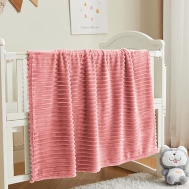 BEDELITE Baby Blankets for Boys Girls 30"x 40" - 3D Ribbed Jacquard Cute Fuzzy Fleece Blanket, Warm and Breathable Soft Cozy Infant Toddler Blanket for Newborn All Seasons Suitable, Pink - Image 2