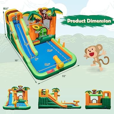 BOUNTECH Inflatable Water Slide, Jungle Kids Water Park Jump Castle with Long Slide, Splash Pool, Water Slides Inflatables for Kids, Blow up Backyard Party Outdoor Water Slide Bounce House with Blower - Image 3
