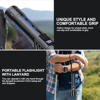 Flashlights High Lumens Rechargeable - Super Bright Tactical LED Flash Light, Dimmable&Memory Function Powerful Waterproof Flashlight for Camping,6 Modes,Zoomable,LCD Display (2, Black) - Image 7