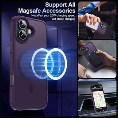 MOCCA Strong Magnetic for iPhone 16 Case, [Compatible with Magsafe][16FT Mil-Grade Drop Protection] Slim Thin Translucent Matte Protective Cover Case for iPhone 16 Phone Case 6.1", Deep Purple - Image 2