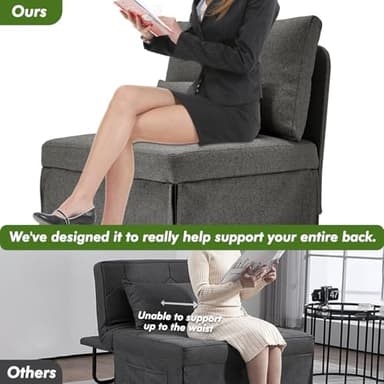ZZW Sleeper Chair Bed Upgrade 4-in-1 to 5-in-1 Convertible Multi-fuction Sofa Chair w/Adjustable Backrest Assembly-Free Linen Folding Sofa Ottoman Bed for Living Room Apartment (Dark Grey) - Image 5