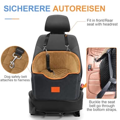 XIEEAOZEE Dog Car Seat for Small Dogs, Memory Foam Booster Dog Seat for Dogs up to 35 lbs, Elevated Pet Car Seat with Washable Removable Cover, Storage Pockets - Image 3