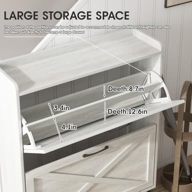 Maupvit Shoe Storage Cabinet with 2 Flip Drawers, Freestanding Organizer with Metal Legs for Entryway, Narrow Shoe Rack Cabinet, Beige - Image 6