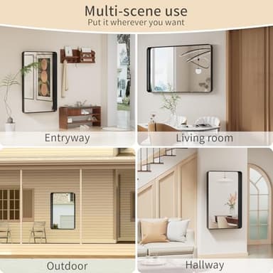 Koonmi Black Wall Mirror for Bathroom, 30x48 Inch Matte Deep Framed Rounded Rectangle Vanity Mirror for Farmhouse Living Room, Tempered Glass, Anti-Rust, Vertically or Horizontally - Image 9