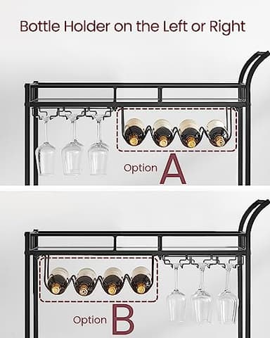 VASAGLE Bar Cart Black, Home Bar Serving Cart, Wine Cart with 2 Mirrored Shelves, Wine Holders, Glass Holders, for Kitchen, Dining Room, Black ULRC090B62 - Image 9