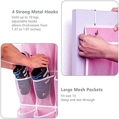 KEEPJOY 28 Pockets Hanging Shoe Organizer, Over the Door Shoe Organizer, Hanging Door Shoe Holder Rack with Mesh Pockets Large Size 65 x 23 Inch (Pink-1Pack - Image 6