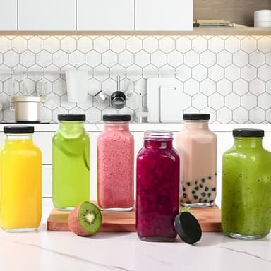 10 Pack 16oz Glass Juice Bottles with Lids - Reusable Juicing Bottles Glass Drinking Jars Containers with Airtight Lids & Cleaning Brush - Perfect for Juicing,Milk,Kombucha, and Storage - Image 2